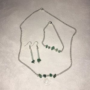 Green silver tree nature jewelry set